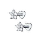 Heart Flat Back Floral CZ Diamond Stud Earrings