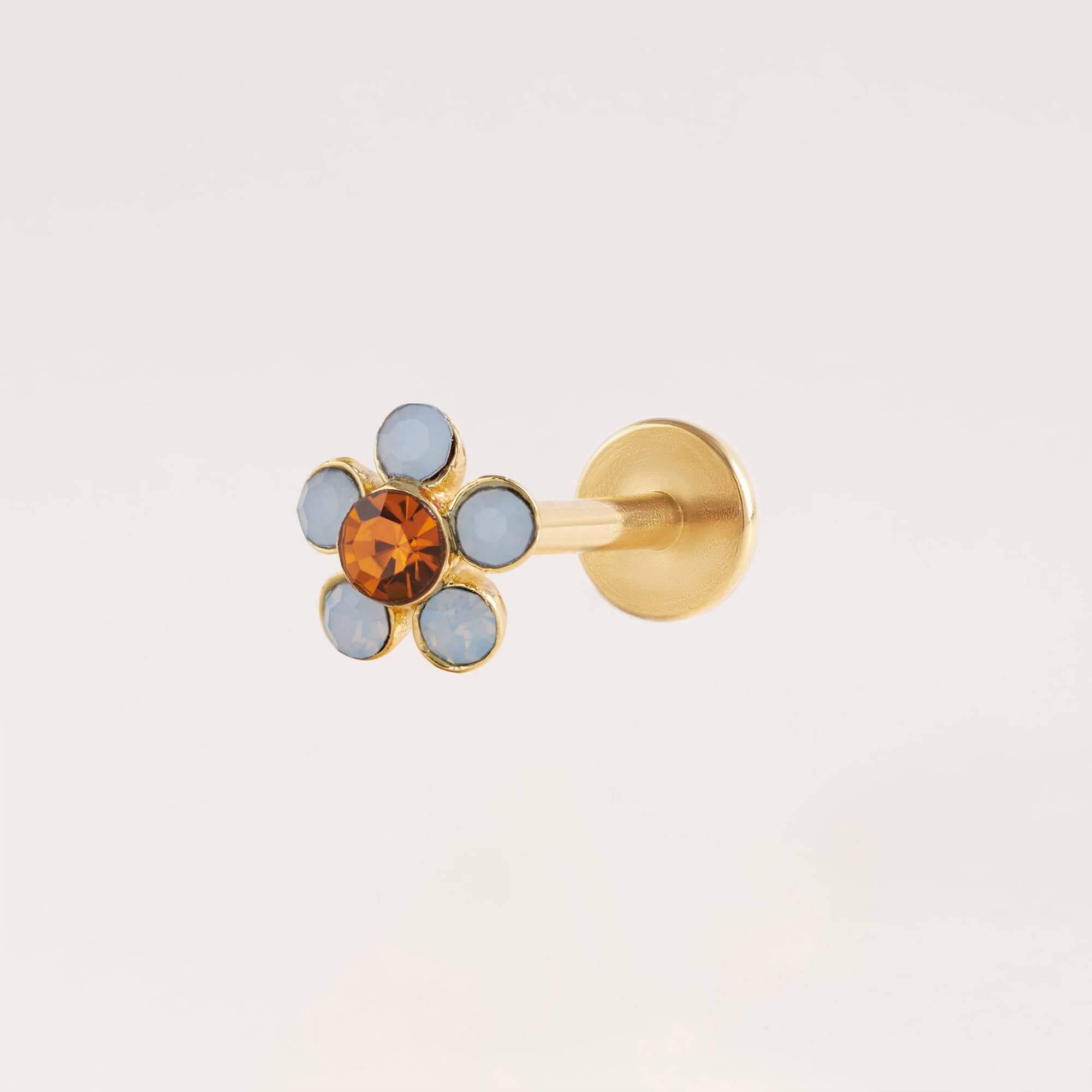 Five-leaf Flower Moonstone Ball Back & Flat Back Cartilage Earrings